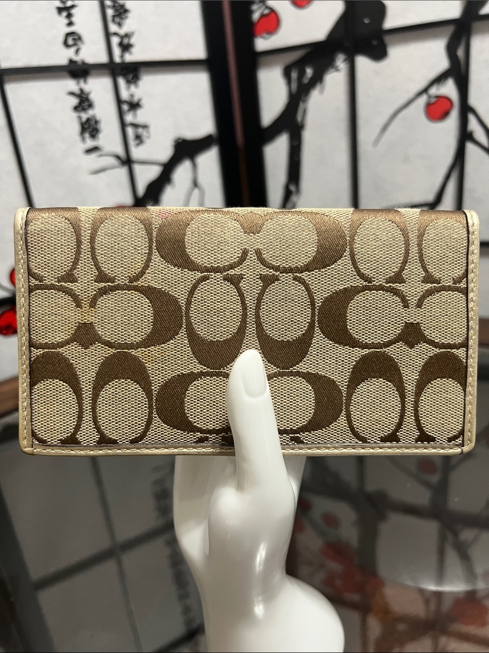 Coach Signature Canvas Continental Wallet/Checkbook in Tan/Khaki